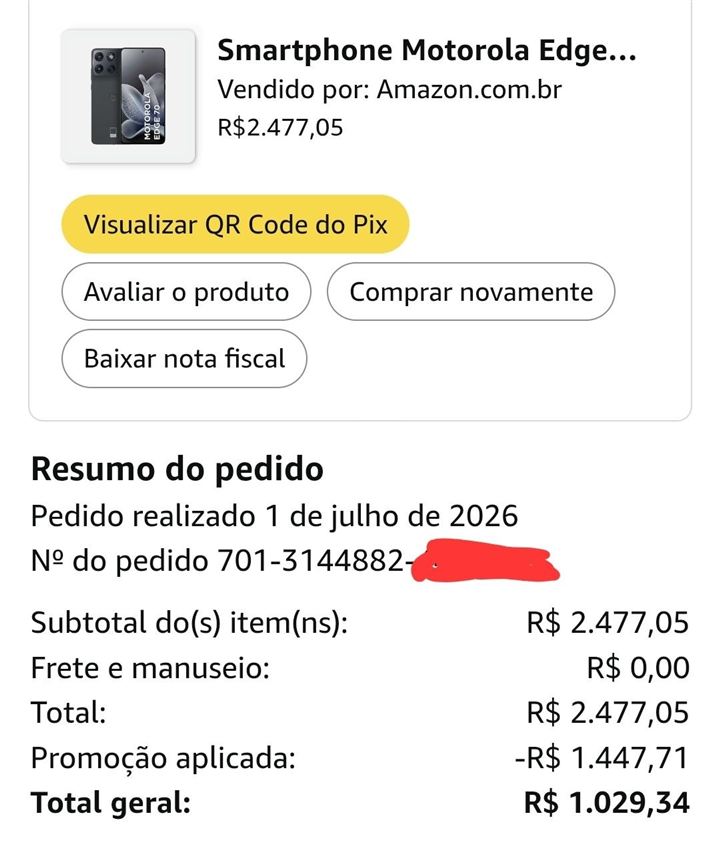 Recibo Amazon com desconto real aplicado